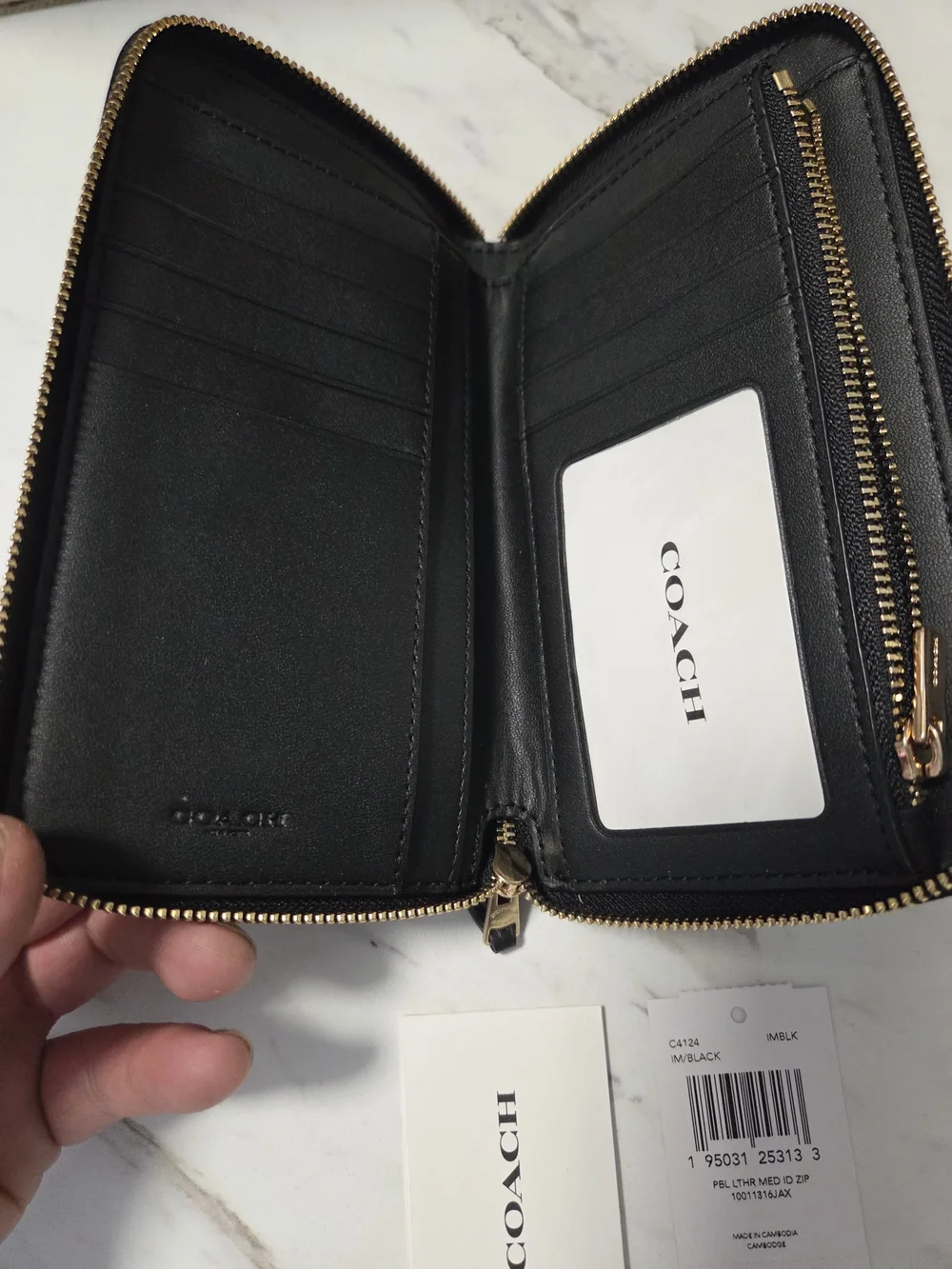 Coach Black Pebbled Leather Zip Wallet
